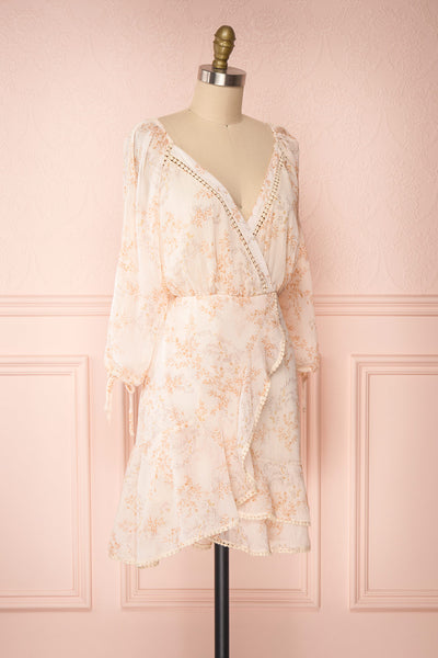 Mylene Light Pink Floral Short Dress w/ Frills | Boutique 1861 side view