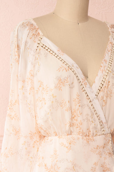 Mylene Light Pink Floral Short Dress w/ Frills | Boutique 1861 side close-up