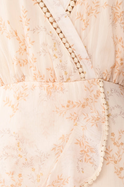 Mylene Light Pink Floral Short Dress w/ Frills | Boutique 1861 fabric