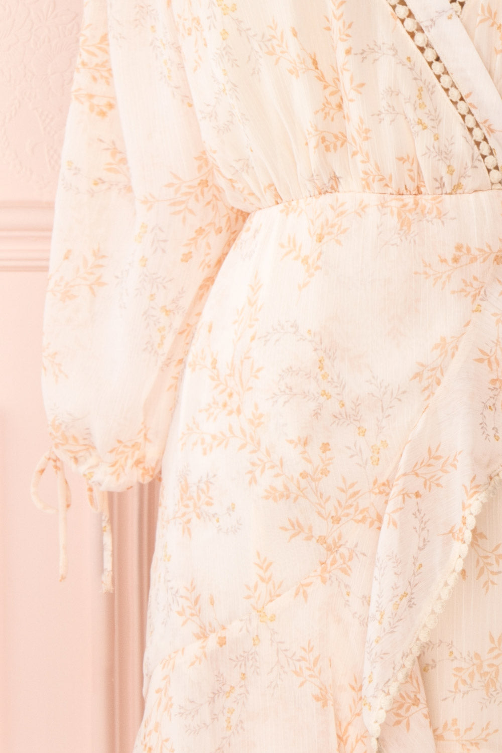 Mylene Light Pink Floral Short Dress w/ Frills | Boutique 1861 sleeve 