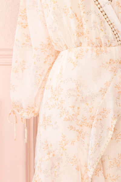Mylene Light Pink Floral Short Dress w/ Frills | Boutique 1861 sleeve