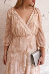 Mylene Light Pink Floral Short Dress w/ Frills | Boutique 1861 on model