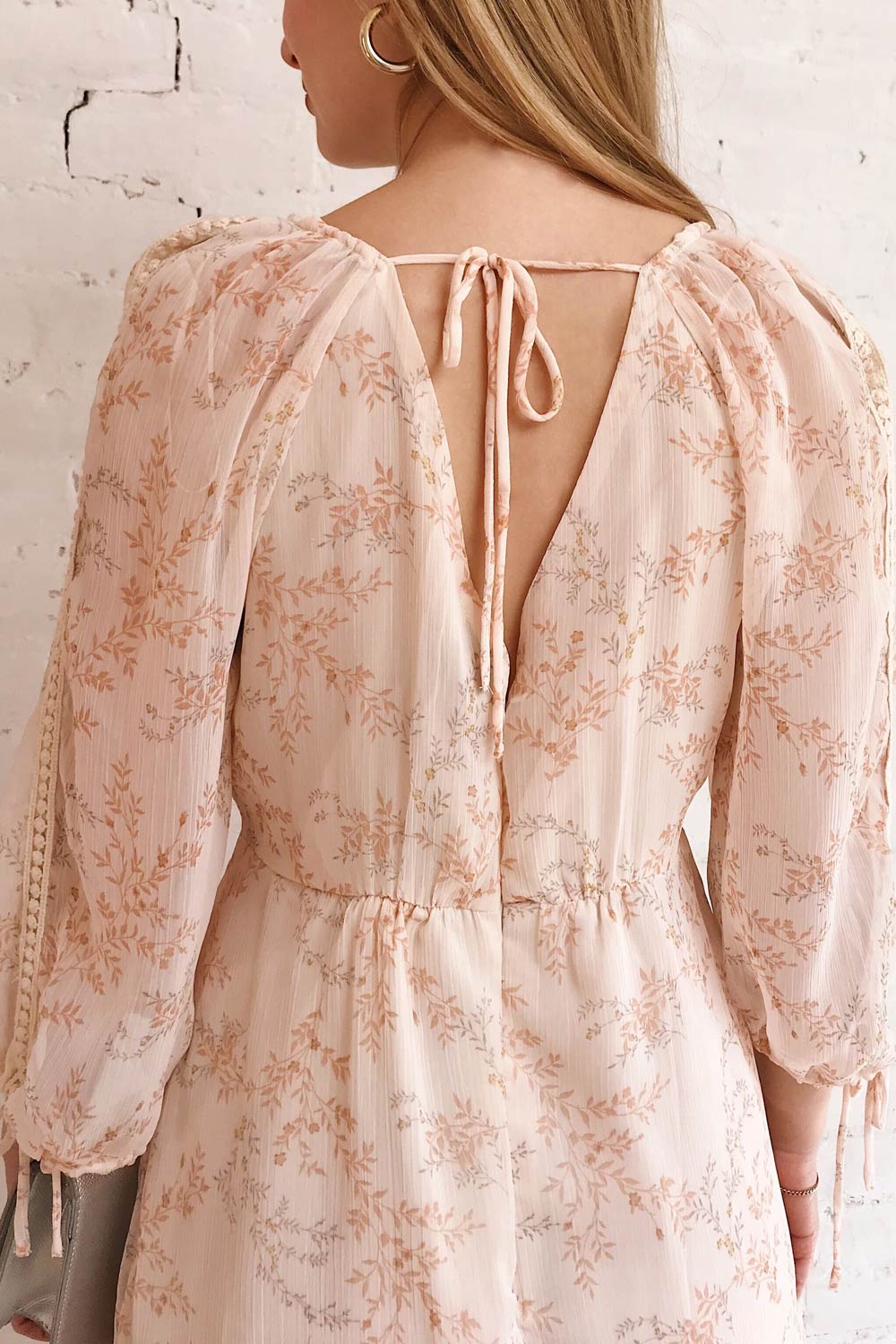 Mylene Light Pink Floral Short Dress w/ Frills | Boutique 1861 model back