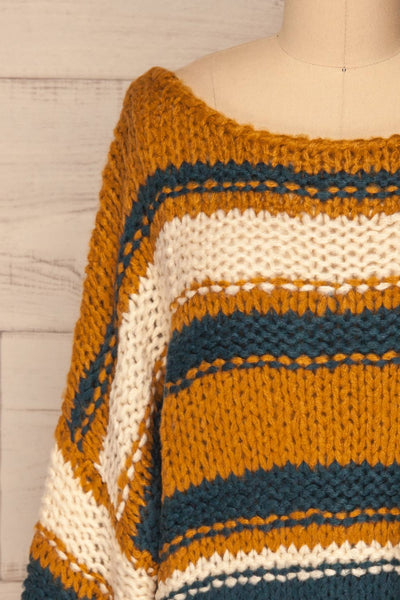 Myroslava Ochre Knit Sweater with Stripes | La Petite Garçonne front close-up
