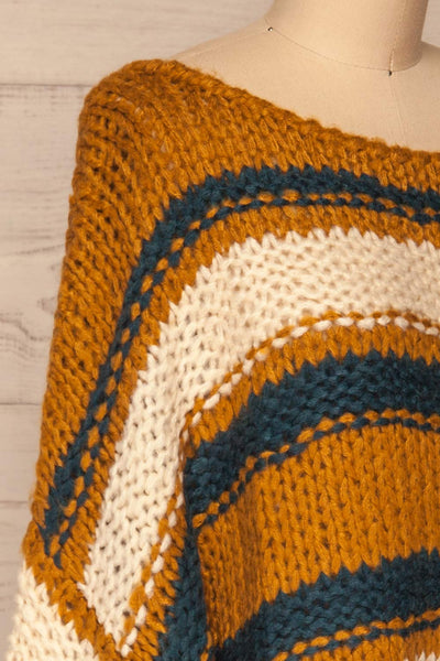 Myroslava Ochre Knit Sweater with Stripes | La Petite Garçonne side close-up