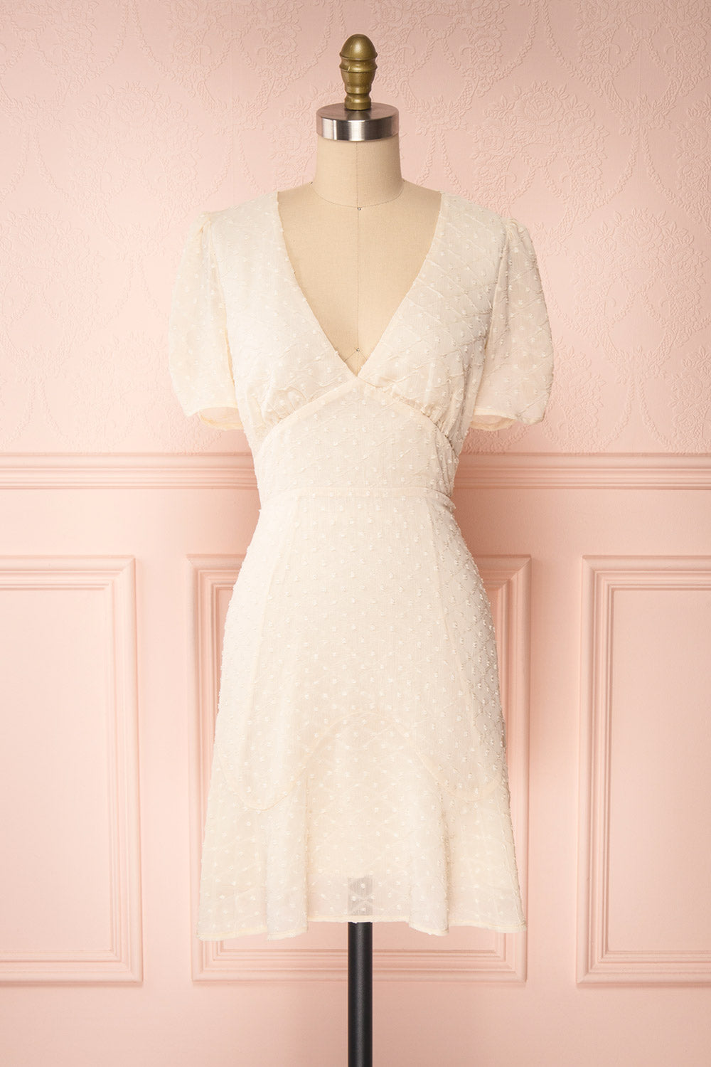 Myrtle Cream Short A-Line Dress | Boutique 1861 front view