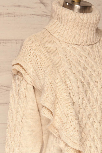 Mysliborz Beige Turtleneck Knit Sweater | La petite garçonne  side close up