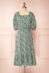 Nevzine Teal Floral 3/4 Sleeve Midi Dress | Boutique 1861 front view