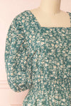 Nevzine Teal Floral 3/4 Sleeve Midi Dress | Boutique 1861 side close-up