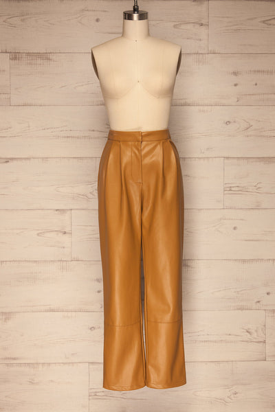 Naarden Ginger Brown Faux-Leather Pants | La petite garçonne  front view