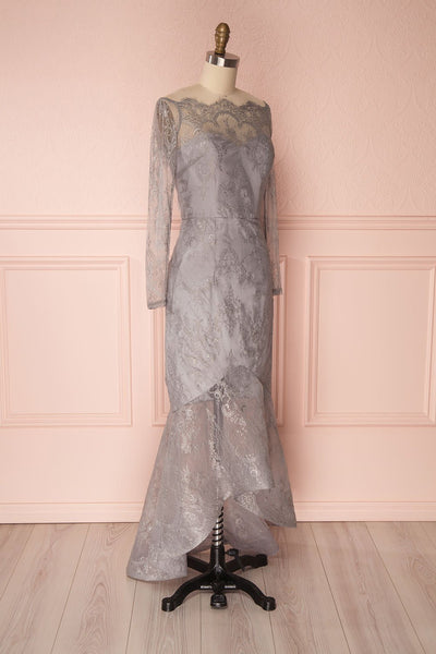 Nadeja Grey Lace Fitted High-Low Mermaid Gown | Boutique 1861