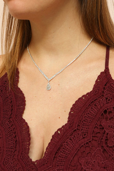 Nadia Silver Sparkly Necklace | Boutique 1861 on model