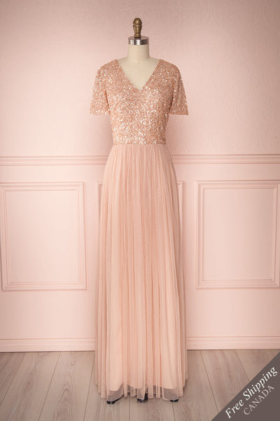Naëlle Rose Blush Pink Sequined Flare Gown | Boutique 1861