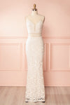 Nafise Cream Lace & Mesh Gown with Openwork | Boudoir 1861