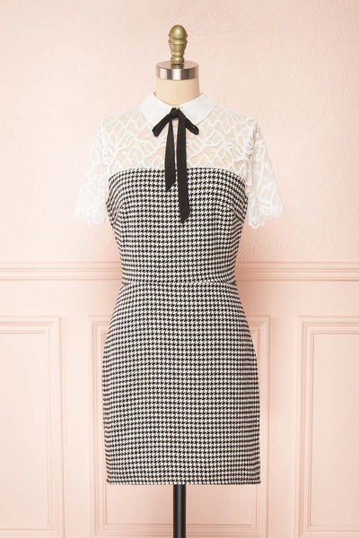 Naia Short Lace Collar Houndstooth Dress | Boutique 1861 front view