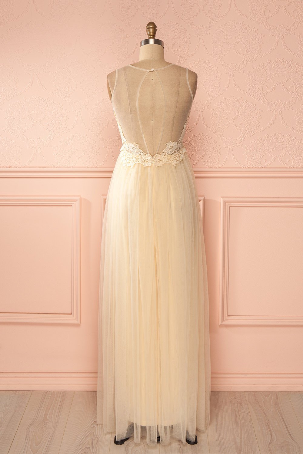 Naïla Day - Cream tulle and crochet maxi dress