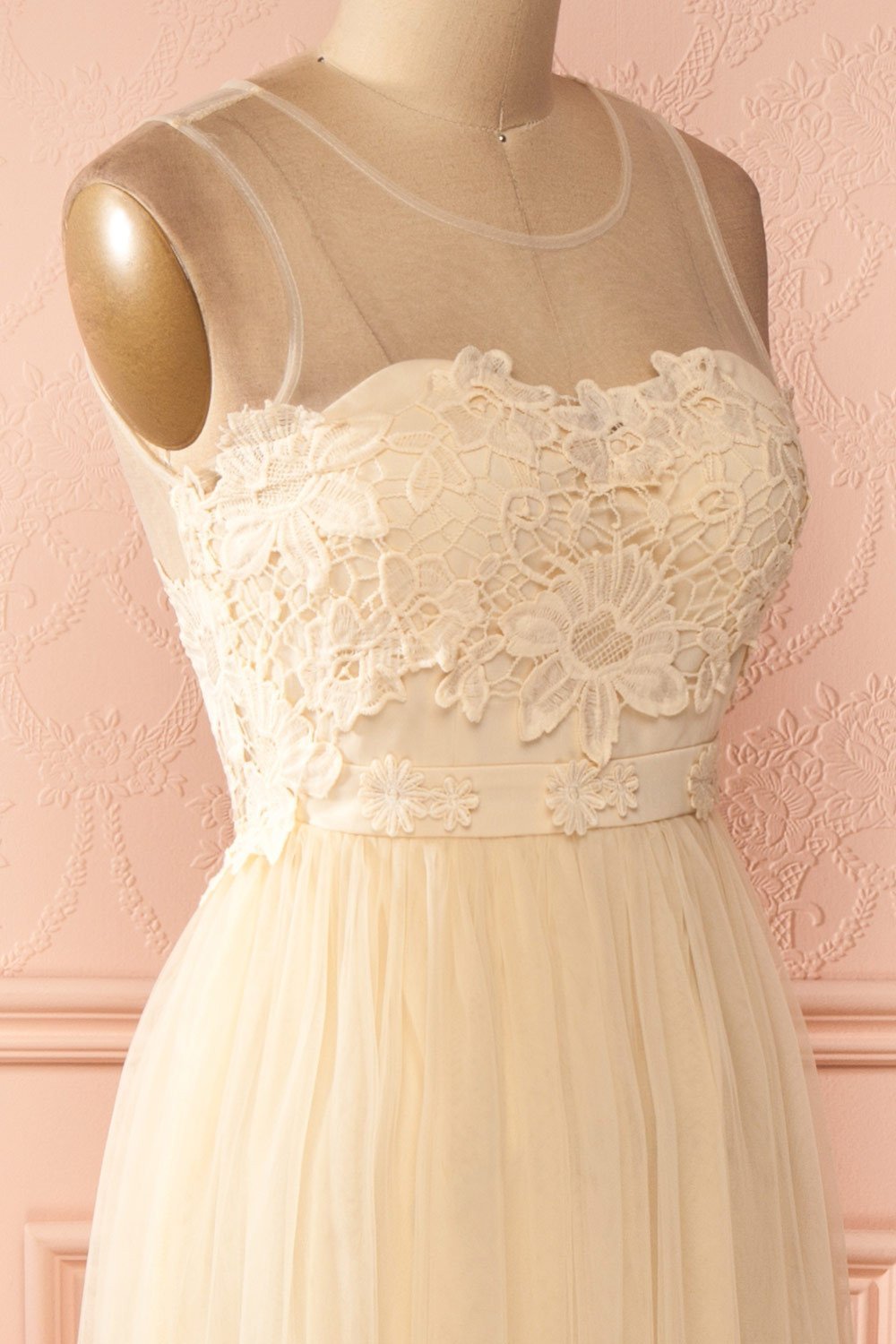 Naïla Day - Cream tulle and crochet maxi dress