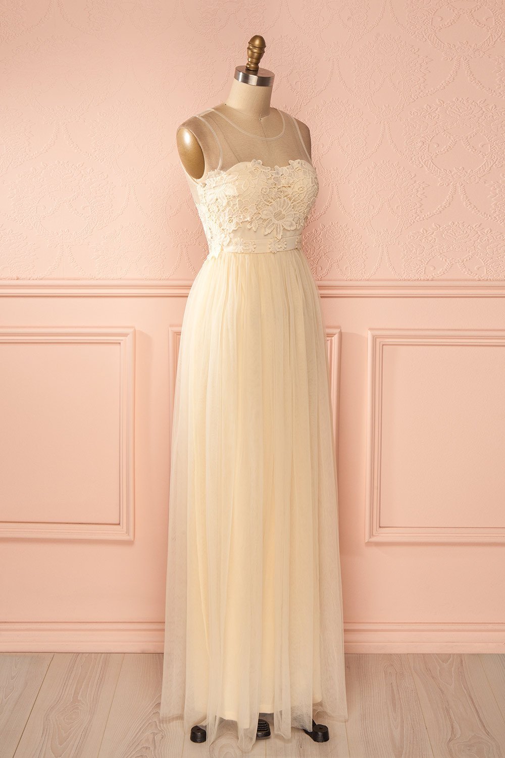 Naïla Day - Cream tulle and crochet maxi dress