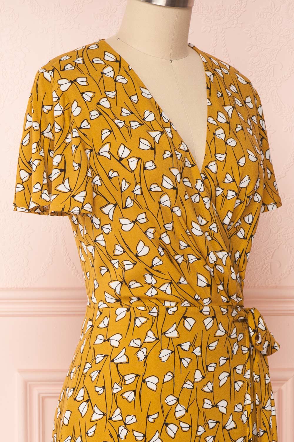 Nakama Yellow Floral Midi Wrap Dress | Boutique 1861