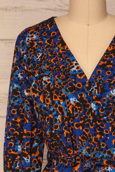 Nakhoda Blue Wrap Dress | Robe | La Petite Garçonne  front close-up