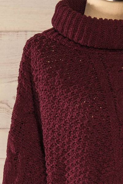 Nakka Burgundy Cropped Knit Sweater | La petite garçonne side close-up