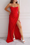 Namie Red Corset Maxi Dress w/ Removable Straps | Boutique 1861 on model