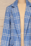 Namyslow Blue Tartan Long Coat | La petite garçonne  front close-up