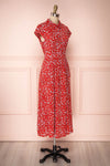 Naoka Red Floral Midi A-Line Dress | SIDE VIEW | Boutique 1861