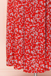 Naoka Red Floral Midi A-Line Dress | BOTTOM CLOSE UP | Boutique 1861