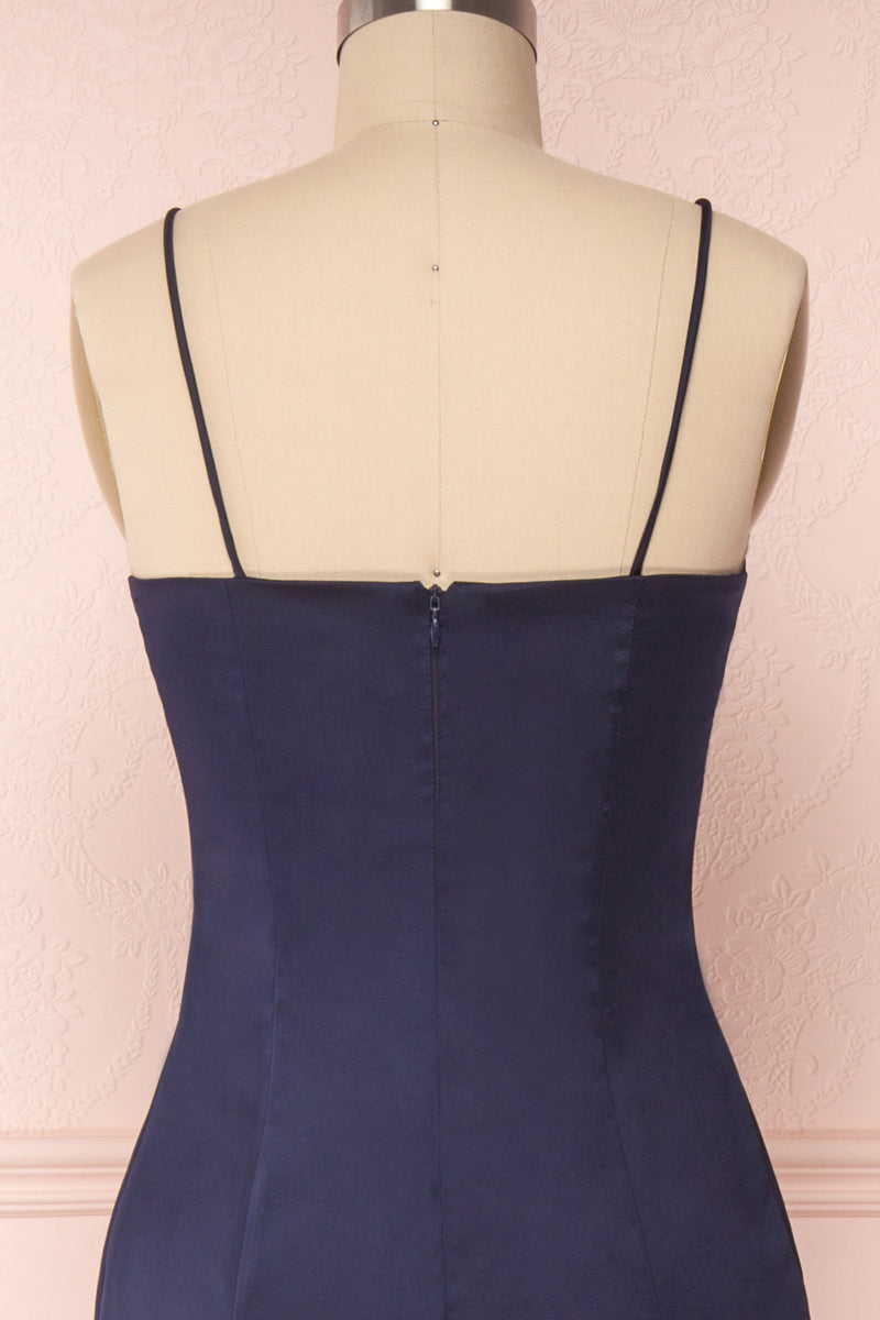Naomie Navy Blue Silky Mermaid Gown with Slit | Boudoir 1861