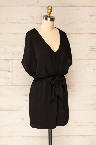 Naousa Black V-Neck Short Sleeve Dress | La petite garçonne side view