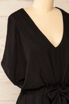 Naousa Black V-Neck Short Sleeve Dress | La petite garçonne side close-up