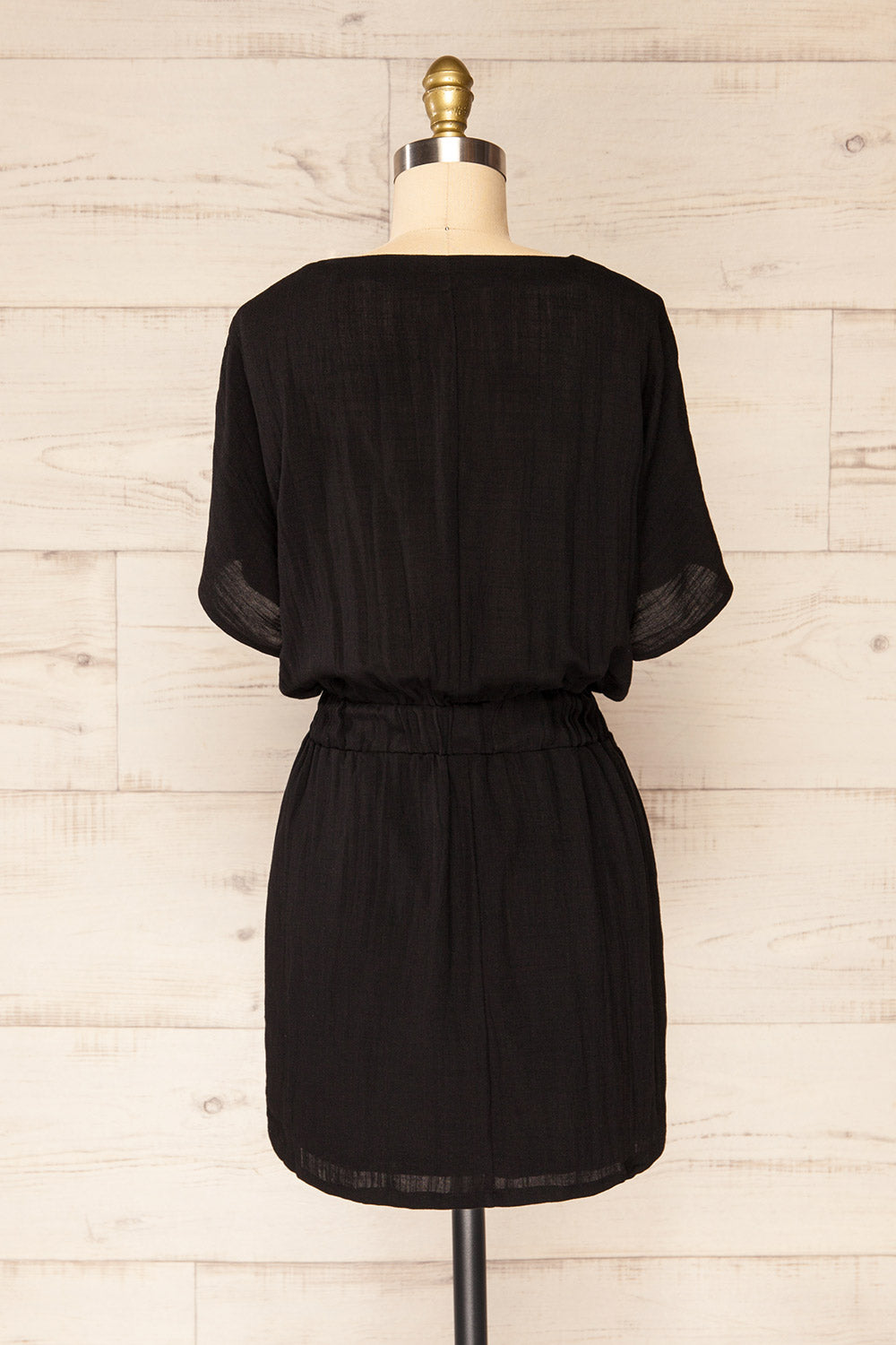 Naousa Black V-Neck Short Sleeve Dress | La petite garçonne back view 