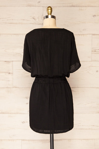 Naousa Black V-Neck Short Sleeve Dress | La petite garçonne back view
