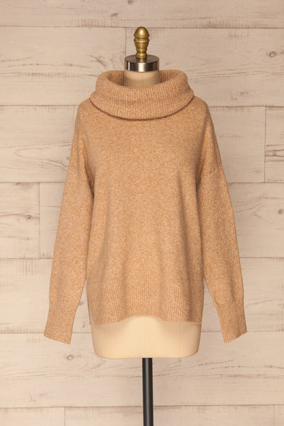 Naoussa Beige Turtleneck Knitted Sweater | La petite garçonne front view