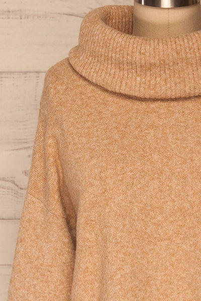 Naoussa Beige Turtleneck Knitted Sweater | La petite garçonne front close-up