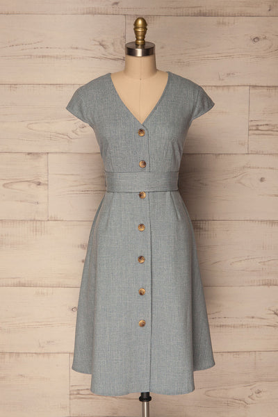 Narganes Light Blue Buttoned A-Line Dress | La Petite Garçonne