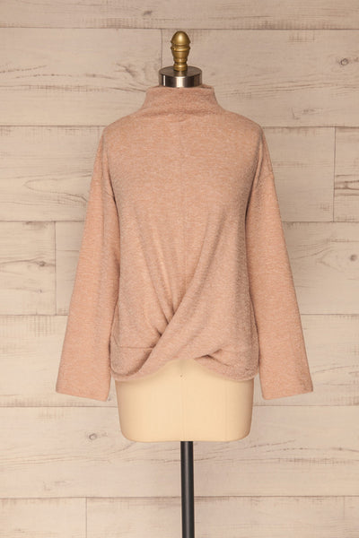 Narol Light Pink Mock Neck Knitted Sweater | La petite garçonne front view