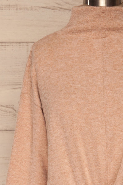 Narol Light Pink Mock Neck Knitted Sweater | La petite garçonne front close-up