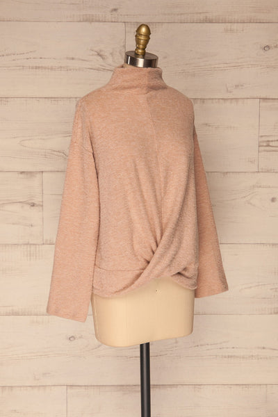 Narol Light Pink Mock Neck Knitted Sweater | La petite garçonne side view