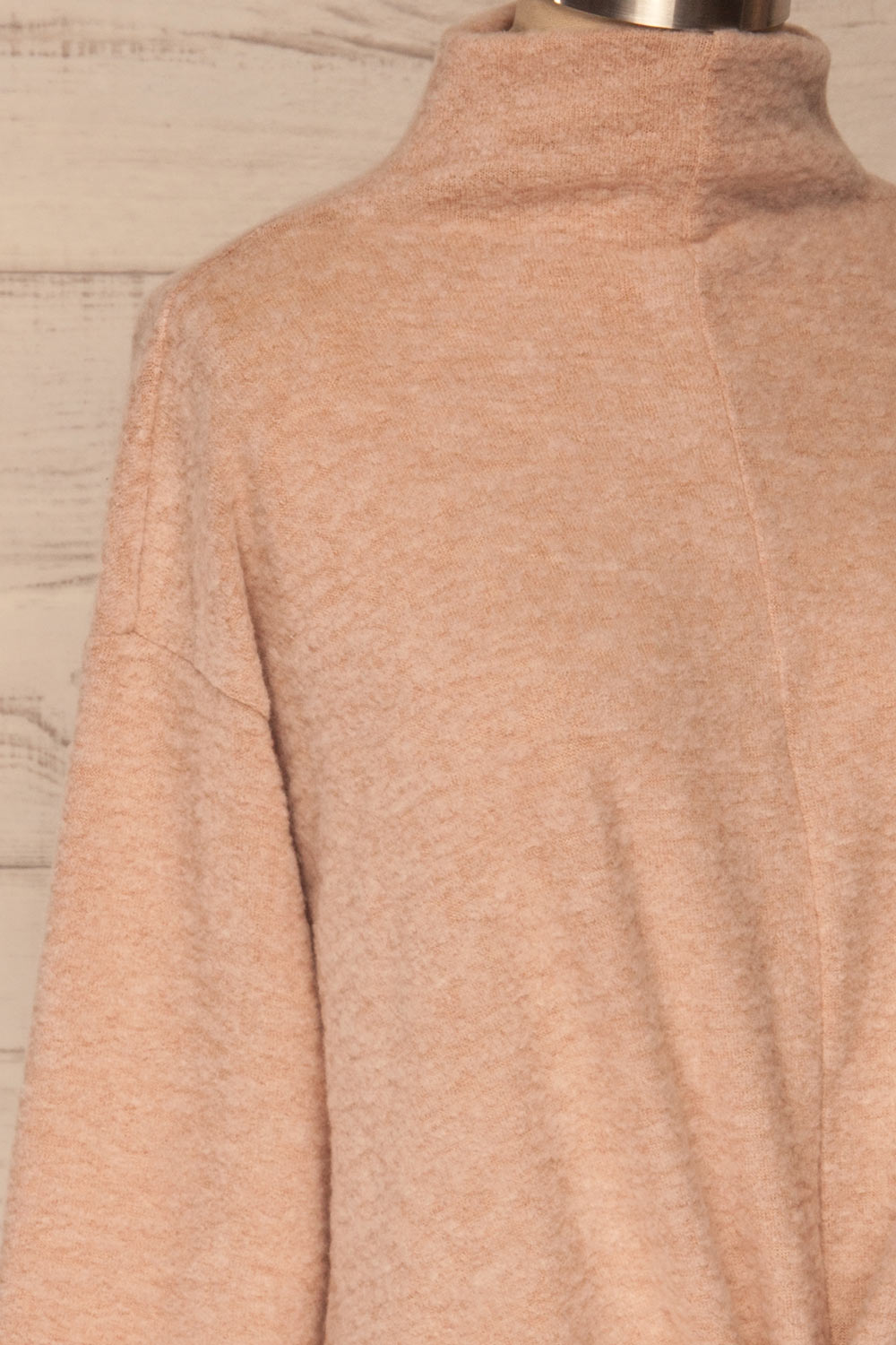 Narol Light Pink Mock Neck Knitted Sweater | La petite garçonne side close-up