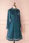 Narumi Teal Button-Up A-line Dress with Embroidery | Boutique 1861