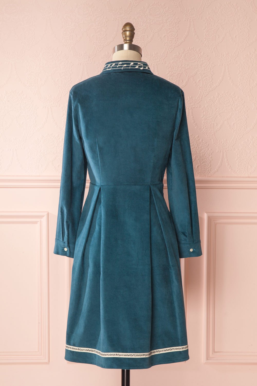 Narumi Teal Button-Up A-line Dress with Embroidery | Boutique 1861