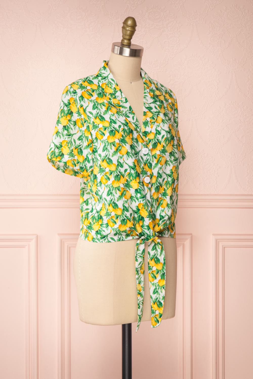 Nastasya White & Lemon Print Front Tie Blouse | Boutique 1861 side view