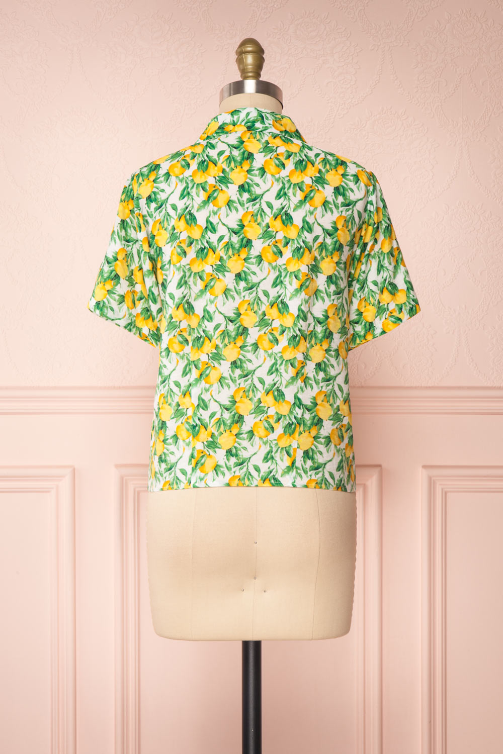Nastasya White & Lemon Print Front Tie Blouse | Boutique 1861 back view