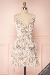 Natane Short Beige Floral Dress w/ Frills | Boutique 1861 front view FS