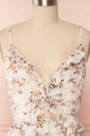 Natane Short Beige Floral Dress w/ Frills | Boutique 1861 front close up
