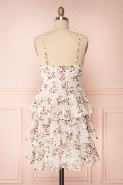 Natane Short Beige Floral Dress w/ Frills | Boutique 1861 back view