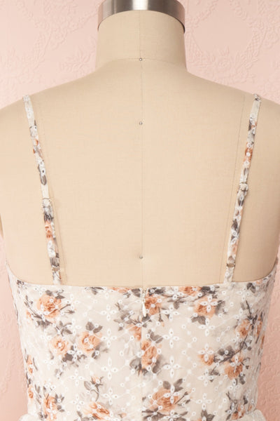 Natane Short Beige Floral Dress w/ Frills | Boutique 1861 back close up