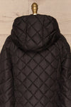 Natasiya Black Hooded Long Quilted Coat | La Petite Garçonne back close-up